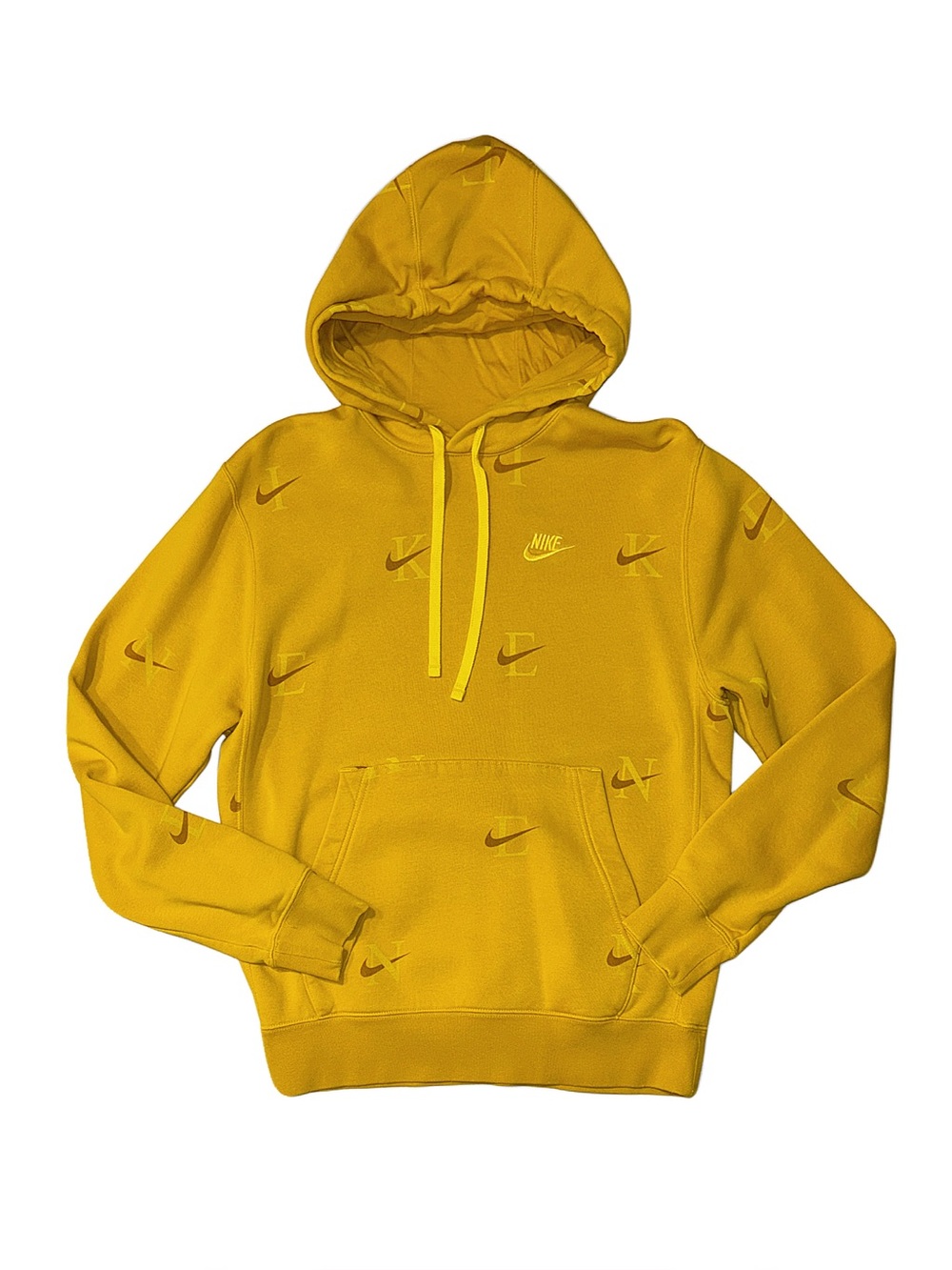 NIKE Men's Yellow With Logo Long Sleeve Hoodie Size Small